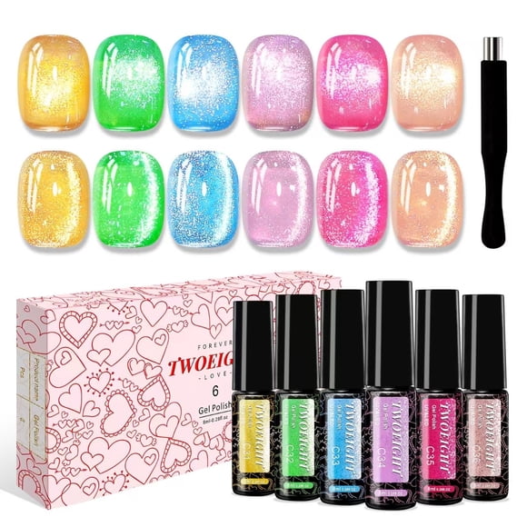 Set de esmaltes de uñas en gel TWOEIGHT Rainbow Magnetic Cat Eye 8 ml x 6