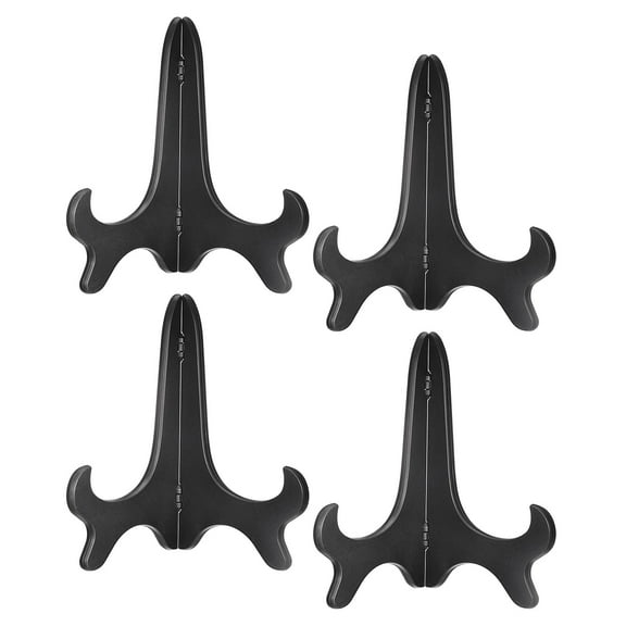 8" Easel Plate Holder, Plastic Folding Display Stand Black for Decorative Picture Frame,4 Pack