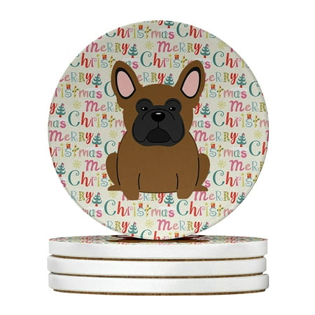 

Merry Christmas French Bulldog Brown Large Sandstone Coasters Pack of 4 4 in x 4 in