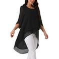 thumbnail image 4 of INSPIRAR CHIC Blusa de Chifón Asimétrica de Cuello Redondo para Mujeres con Mangas de 3/4 y Volantes, Alta y Baja, Color Negro, Talla 3XL, 4 of 5