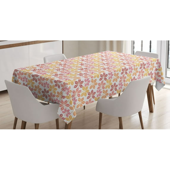 Autumn Tablecloth, Warm Colored Fall Leaves Botanical Art Design Floral Nature Repetition, Rectangle Satin Table Cover Accent for Dining Room and Kitchen, 60" X 84", Orange and Vermilion, by Ambesonne