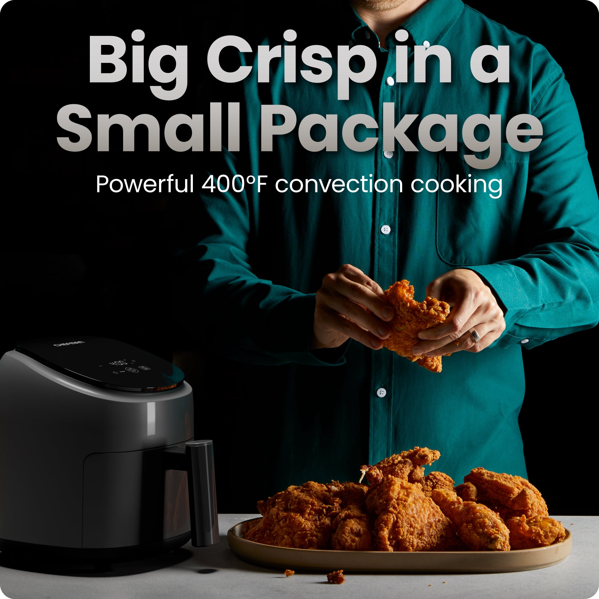Chefman TurboFry 2-Quart Digital Air Fryer, Compact Design for Quick Meals, Dishwasher-Safe – Grey