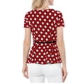 thumbnail image 4 of Allegra K Women's Round Neck Short Sleeves Polka Dots Peplum Blouse with Belt, 4 of 7