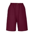thumbnail image 7 of Aobny 2025 Women's Plus Shorts Pockets Bermuda Red Shorts Cotton Linen Knee Length High Waisted Vacation Pants,XXXL, 7 of 7