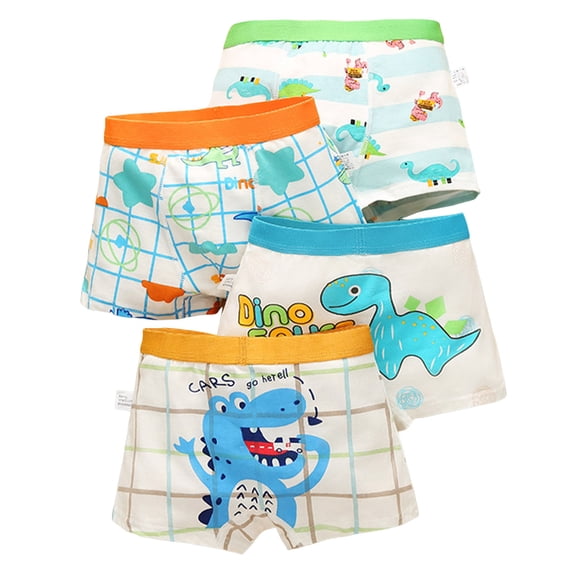 Boy Underwear,Boys Cotton Briefs Dinosaur Car Toddler Kids Underwear 4 Pack Sky Blue,Size 6-9 Years