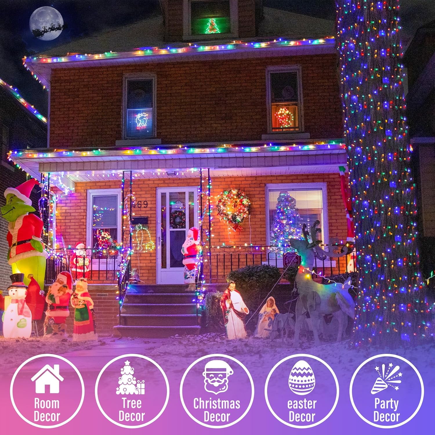 JMEXSUSS 33ft 100 LED Easter Lights Indoor, Clear Wire Multicolor Christmas Tree Lights Outdoor Waterproof, 8 Modes Plug-in Easter Lights String for Easter Christmas Tree Party Xmas
