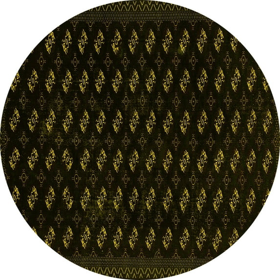 Ahgly Company Indoor Round Abstract Yellow Modern Area Rugs, 8' Round