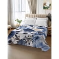 thumbnail image 2 of Blue Flower Twim Size Flat Sheet, Wrinkleproof & Fadeproof Cooling Flat Bed Sheet Only, Vintage Ink Rose Floral Spring Botanical Breathable Soft Bedding Top Sheets 66 x 96 Inches, 2 of 8