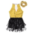 thumbnail image 6 of Doomiva Kids Girls Sequins Tassel Jazz Hip Hop Latin Samba Salsa Rumba Ballet Leotard Dance Dress with Hair Band Set Yellow 14, 6 of 7