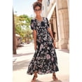thumbnail image 2 of LASCANA Women's Printed Puff Sleeve Maxi Dress Smocking, 2 of 6