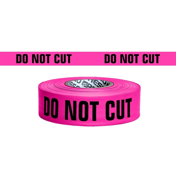 [NO ADHESIVE] Presco PresGlo Printed Roll Flagging Tape [Legends]: 1-1/2 in. x 50 yds. (Neon Pink with Black "DO NOT CUT" printing)