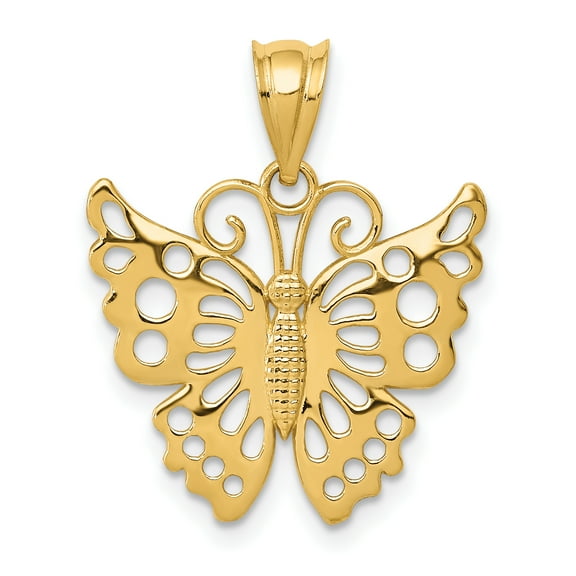 14k Yellow Gold Solid Butterfly Charm Pendant