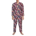 thumbnail image 3 of Picia Skull Blue Flower Pattern Men’s Long-Sleeve Sleepwear Set - Soft 2-Piece Loungewear with Pockets, Comfy PJs for Relaxing Nights-X-Large, 3 of 7