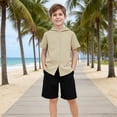 thumbnail image 6 of NAISIBABY Boys Short Sleeve T-Shirt, Cotton Linen Lightweight Buttons with Hooded Kids Fashion Casual Tops Khaki 12T, 6 of 8