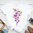 thumbnail image 3 of Camiseta con estampado de pétalos de mariposa para mujer, blusa de manga corta y cuello redondo, camisetas gráficas bonitas, Tops femeninos Clothin, nueva moda, 3 of 5