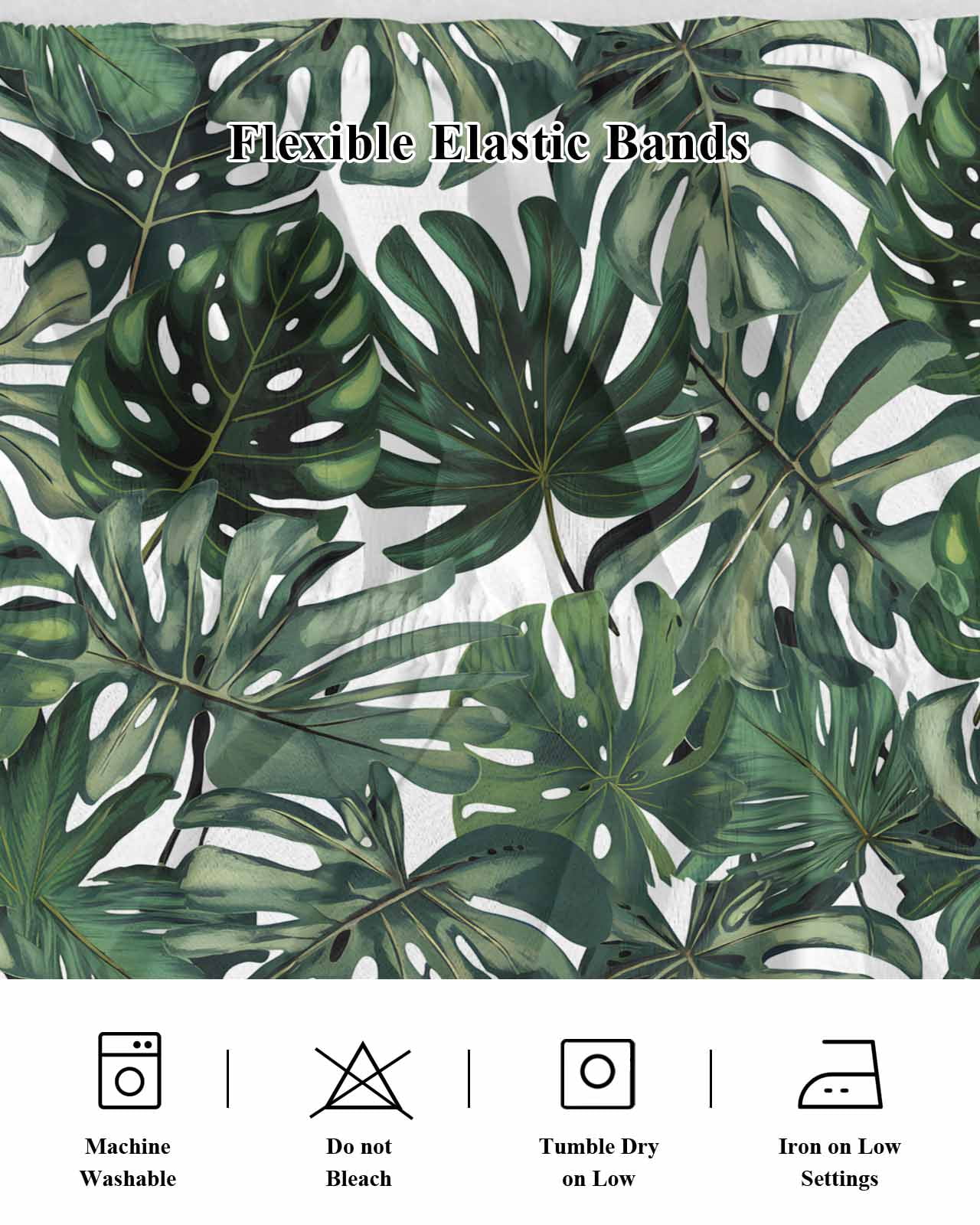 Green Palm Leaves Wrap Around Bed Skirts for King Bed 16" Drop, Bed Skirt with Adjustable Elastic Belt Dust Ruffle Bed Valance for Bedroom Hotel Luxury Summer Tropical Leaf Vintage Bed Frame Cover
