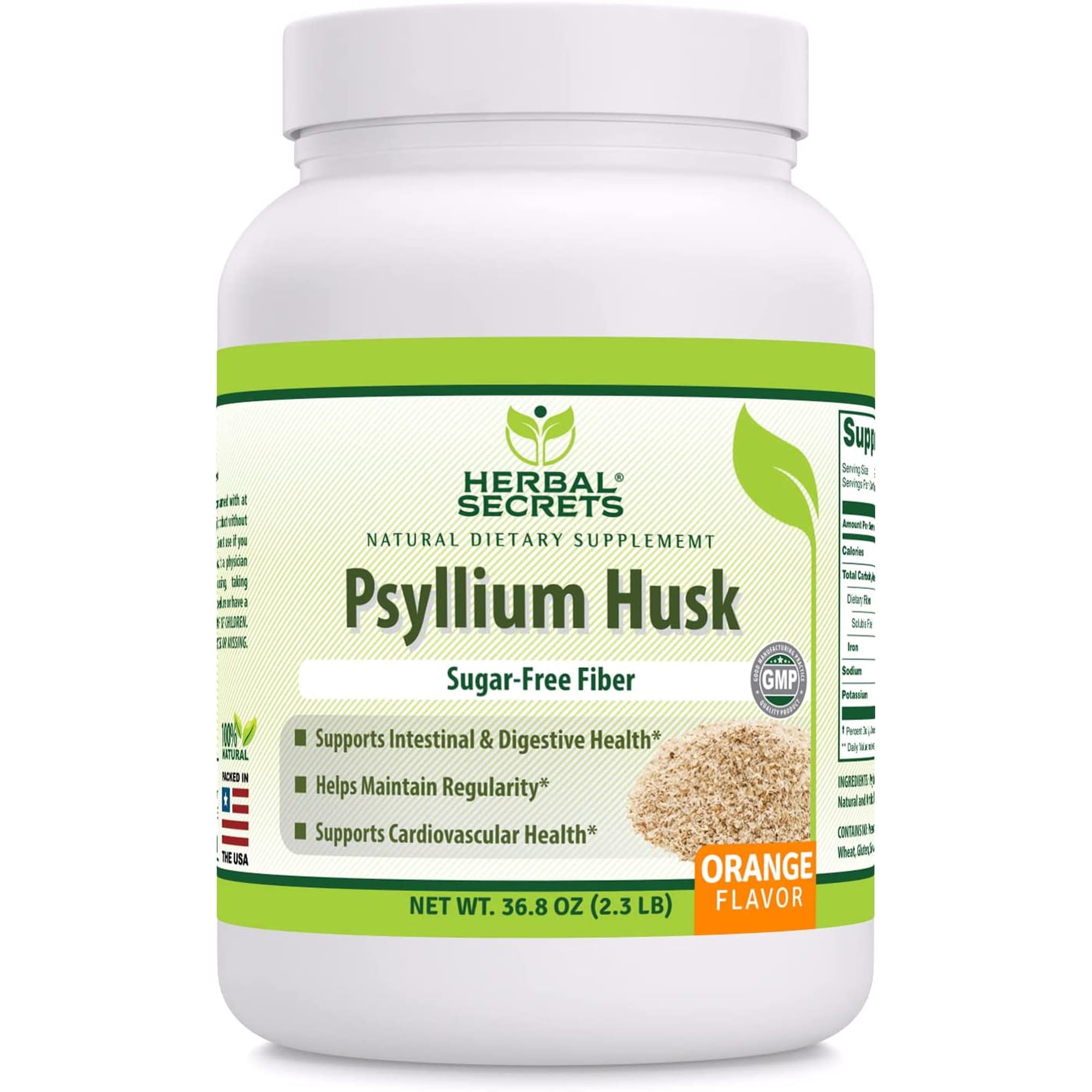 Herbal Secrets Psyllium Husk Powder 2.3 Lb, Orange Flavor Supplement - Vegan, Dairy Free, Sugar Free, Gluten Free, Non-GMO -Supports Intestinal Health & Metabolism* -Helps Maintain Regularity*