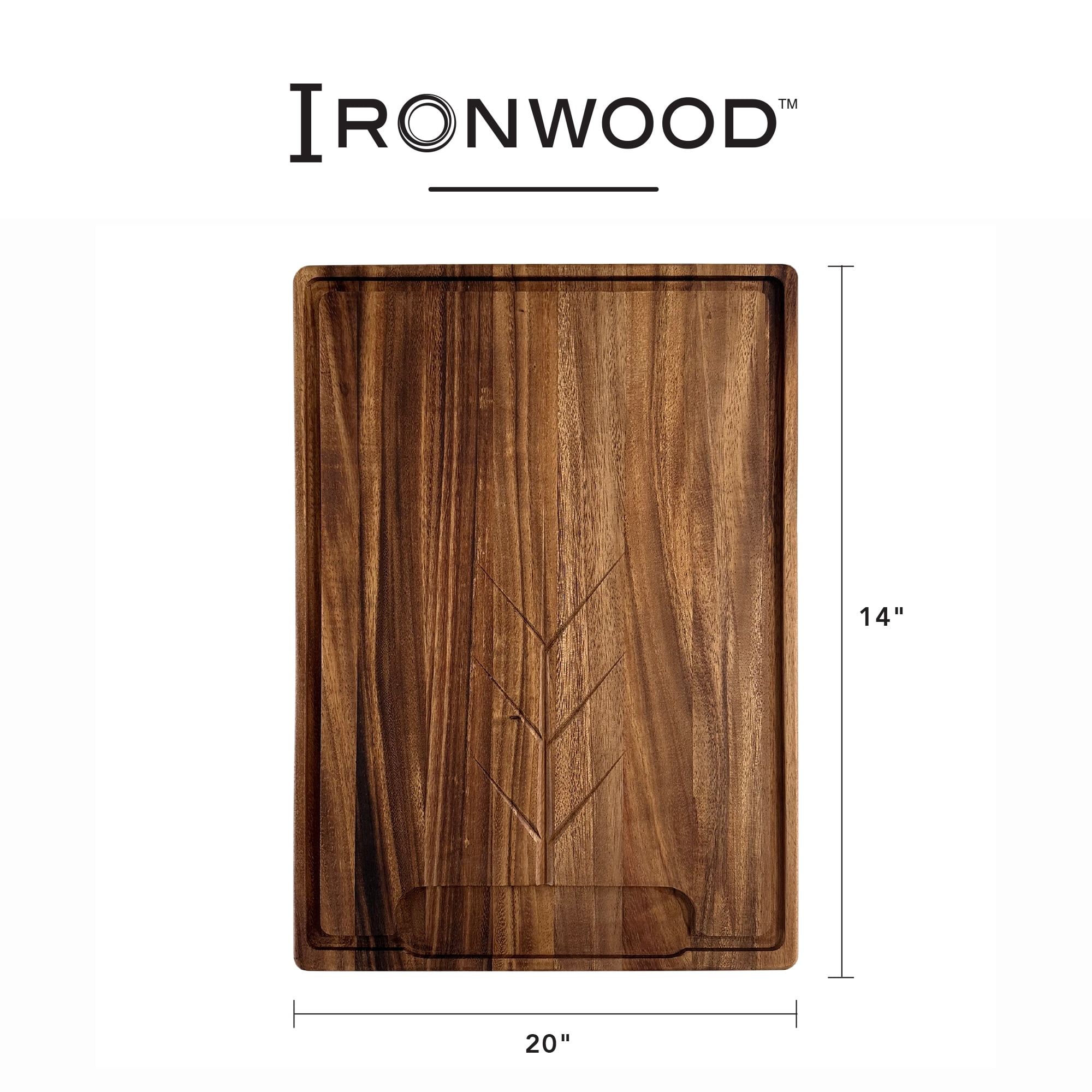 Ironwood Gourmet Osterbotten Rectangular Carving Board, 20" x 14" Acacia Wood Cutting Board With Juice Groove
