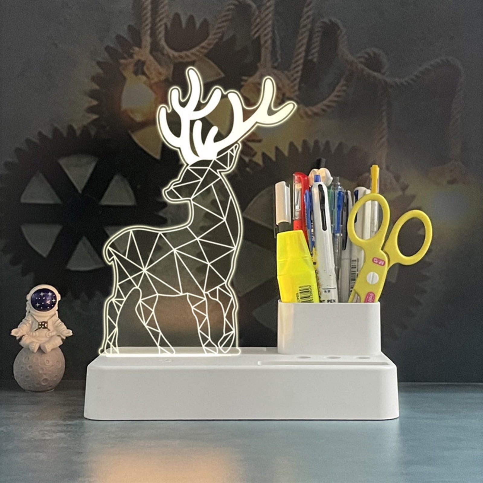 COFEST Pen Holder with LED Light Pen Organizer for Desk Desktop Organizer Pencil Organizer Desk Decoration for Office Home School Good Gift White
