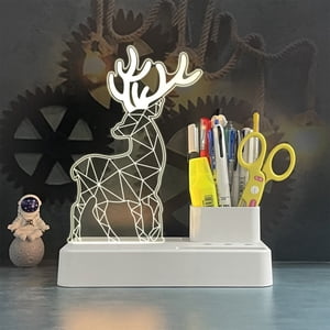 COFEST Pen Holder with LED Light Pen Organizer for Desk Desktop Organizer Pencil Organizer Desk Decoration for Office Home School Good Gift White