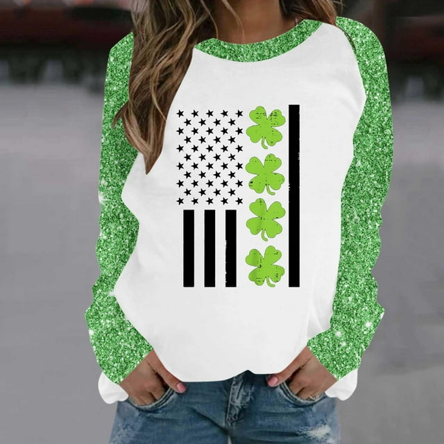 Qiopertar Mode Femmes Imprimé Col Rond Pull Tops Manches Longues Blouse Confortable Chandail en Molleton Offres de la Semaine Liquidation Moins de 5$ jusqu'à 90 % de Réduction