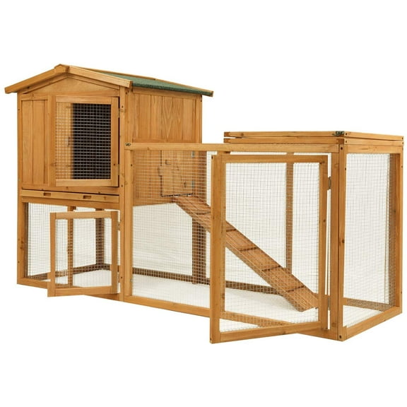 Ogrmar Chicken Coop Large Wooden Outdoor Bunny Rabbit Hutch Hen Cage with Ventilation Door, Removable Tray & Ramp Garden Backyard Pet House Chicken Nesting Box