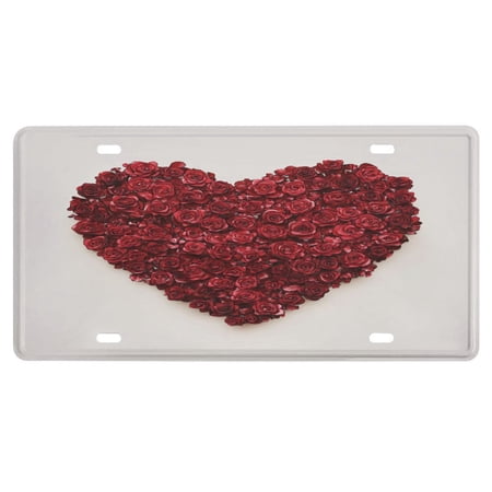 License Plate Cover Valentines Day Rose Heart Red Rose Flower Floral License Tag Plate Rust-Free Metal Home Wall Automobile Bar Garage Man Cave Decoration for Women Men 12 X 6