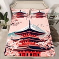 thumbnail image 2 of Homewish Japanese Ukiyo-E Twin Sheet Sets,Pink Sakura Twin Fitted Sheet,Classic Japan Architecture Flat Sheet For Girls Teens,Breathable Home Decor,3pcs, 2 of 7