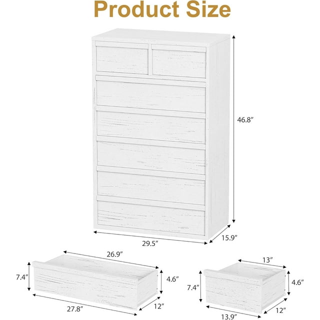 Commode Moderne à 7 Tiroirs, Commode en Bois de 46 Pouces de Hauteur avec Grand Rangement pour Chambre et Entrée