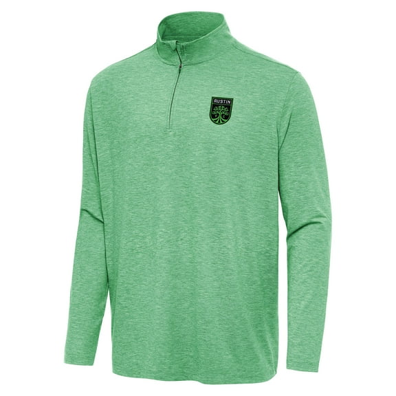 Men's Antigua Heather Green Austin FC Hunk Quarter-Zip Pullover Top