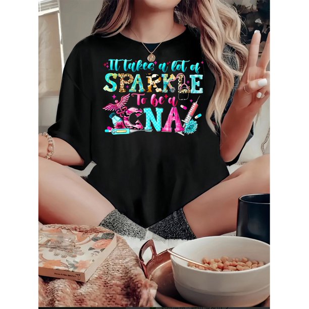 Women's Casual Crew Neck T-Shirt - Fashionable Nursing-Themed, Geometric Print, Polyester Knit, Comfortable, Medium Stretch