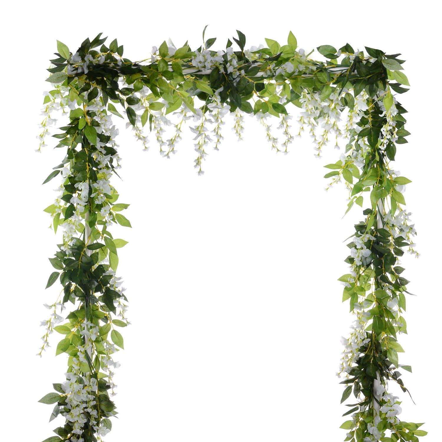 White DearHouse 12Pack 3.6 Feet/Piece Artificial Wisteria Vine Garland Hanging Wisteria Garland Silk Flowers String for Home Party Garden Wedding Decor