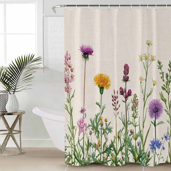 Spring Summer Flowers Bathroom Curtain 78 Inch Shower Curtain with Hooks, Farmhouse Floral Botanical Rustic Waterproof Polyester Bath Curtain Washable Bathtub Curtain 54''x 78''