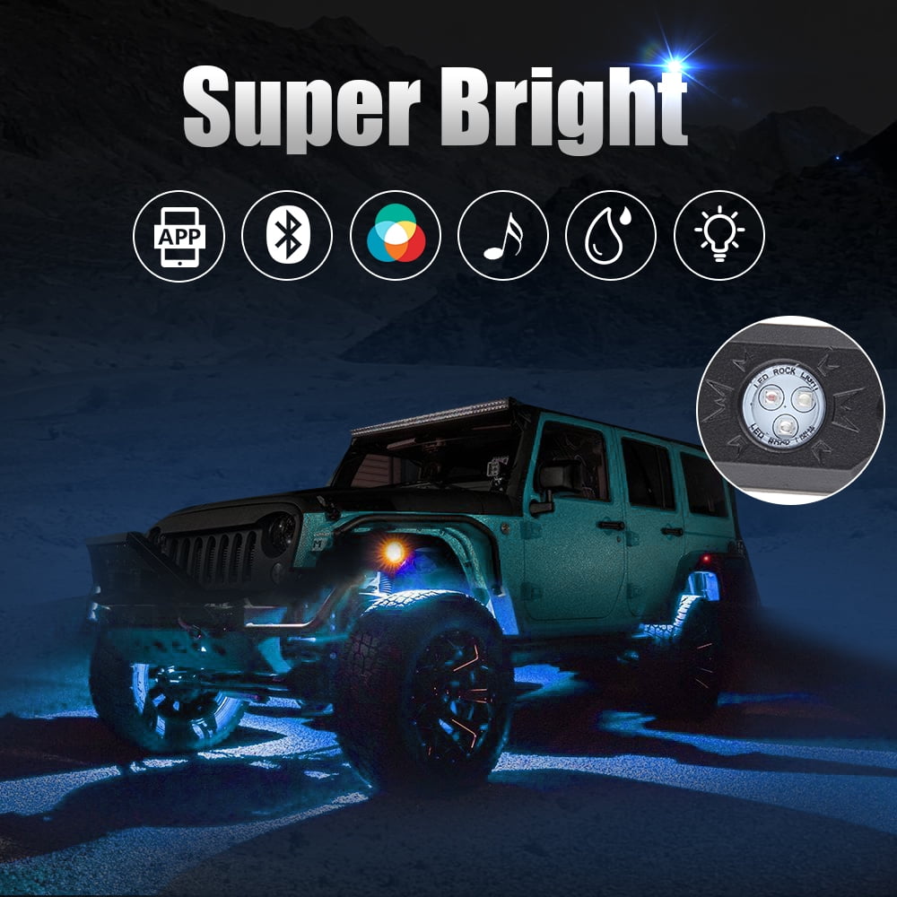 Sunpie 8 pod RGB underglow LED Rock Lights Bluetooth Multicolor Neon LED Light Kits