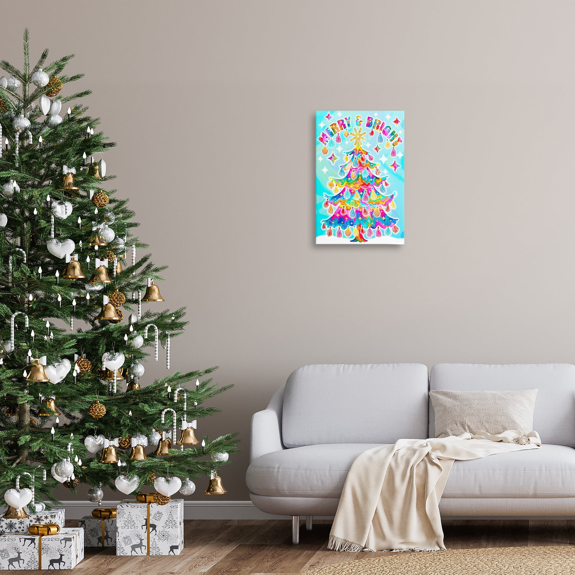 Stupell Industries Eclectic Merry & Bright Holiday Painting Gallery Wrapped Canvas Art Prints Wall Art, 16 x 24