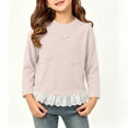 thumbnail image 2 of ITSAME Girls Long Sleeve T-Shirt Bow Lace Ruffle Hem Crew Neck Knit Ribbed Shirt Kids Fashion Casual Tops Beige Size 12M, 2 of 10