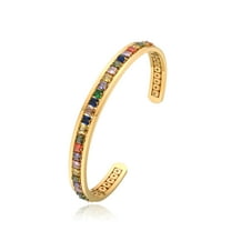 Stainless Steel Women Bangle Bracelet,Gold Plated Cuff Bracelet Colorful Tennis Cz Chunky Bangle For Ladies Hip Hop Wristband Jewelry Bracelets Adjustable