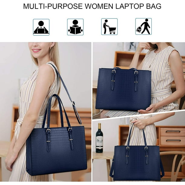 Laptop Bag for Women 15.6 inch Laptop Tote Bag Leather Classy Computer Briefcase for Work Waterproof Handbag Professional Shoulder Bag Women Business