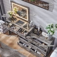 thumbnail image 5 of Farmhouse Vanity Desk with Glass Top, Corner Makeup Vanity Set with 30" HD Led Mirror and 3 Color Available Lights, 9 Storage Drawers, Wood Vanity Table for Bedroom, 5 of 7