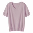 thumbnail image 4 of Pink Young Adult Tops Women's Short Sleeves Sweaters V Neck Soft Pullover Top Going Out Tops for Women, 4 of 6