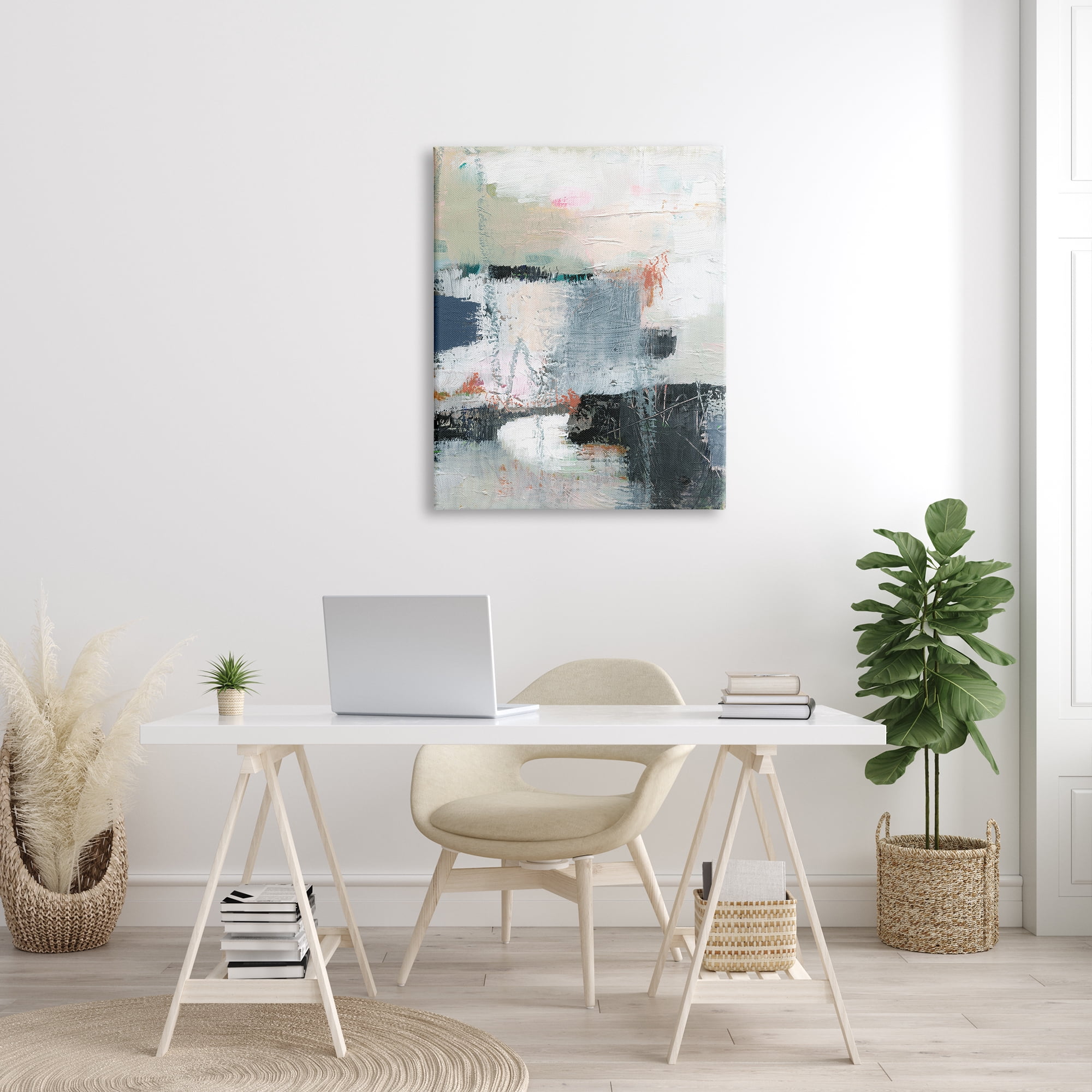 Stupell Industries Fort Architecture Abstraction Busy Grey Blue Shapes Abstract Painting Gallery Wrapped Canvas Print Wall Art, 30 x 40