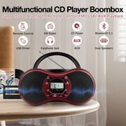 Portable CD Player Boombox with FM Radio, Bluetooth, and USB Port ,Stereo Sound with Remote Control,CD-R/RW and MP3 CDs Compatible,3.5mm Aux Input and Headphone Jack.
