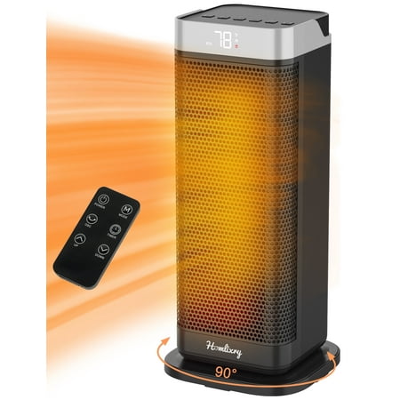 Homlixry Space Heater for Inside, 17" Portable Electric Heater with Remote, Thermostat, 90°Oscillation, 12H Timer, Eco Mode and Fan Mode, 1500W PTC Ceramic Tower Heater for Home Small Room