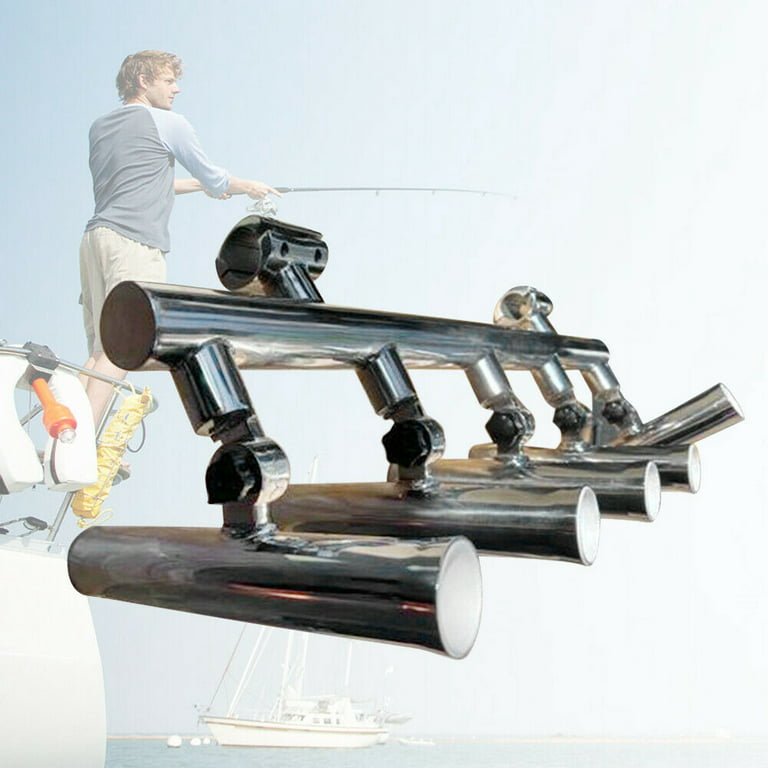 OUKANING Boat Fishing Rod Holder 5 Tube 2 Clamp on 1-1-1/4 Rail Mount  Adjustable USA 
