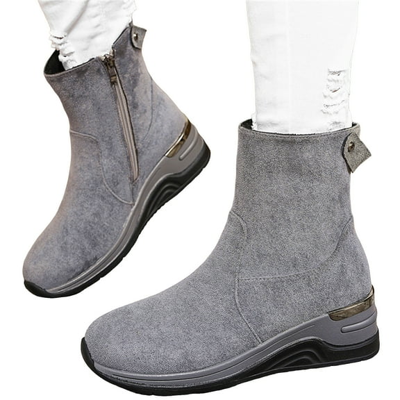 Suede Wedge Snow Boots for Women High Top Winter Non Slip Outdoor Sneakers Trendy Zipper Ankle Booties