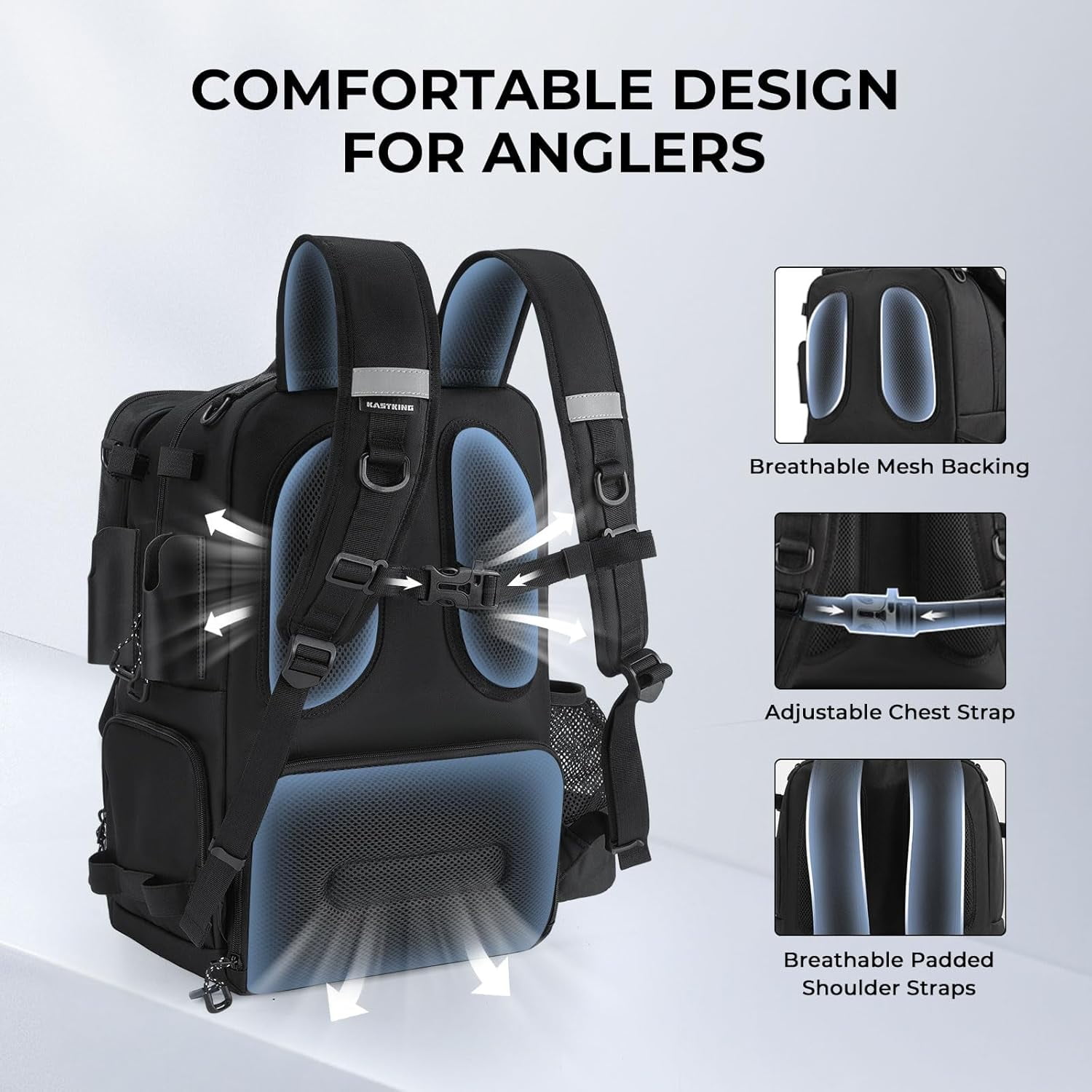 KastKing 50L Fishing Tackle Backpack,2 Rod Holders Storage Fishing Gear and Equipment-BaitSpace