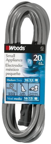 Gray 20-Foot Woods 990547 16/2 SVT Small Appliance Extension Cord