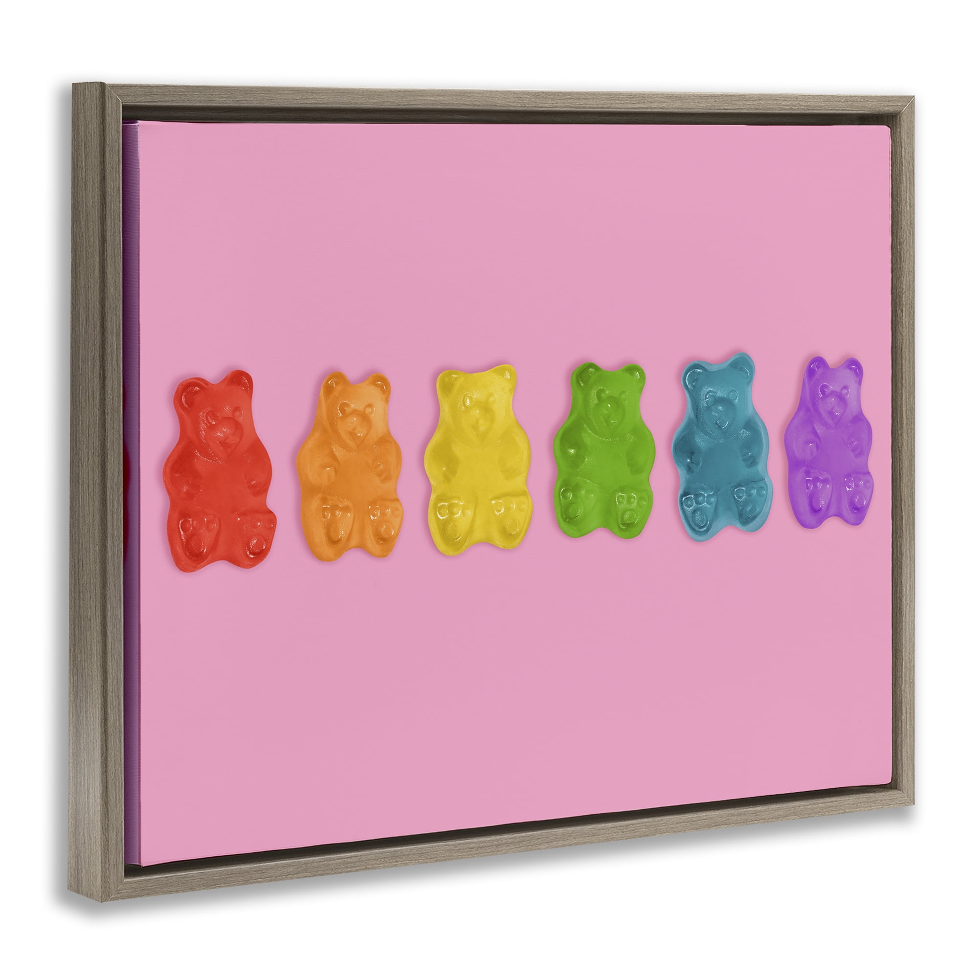 Stupell Industries Rainbow Gummy Bears on Pink Brown Framed Floater Canvas Wall Art, design by LISH Creative