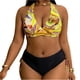 thumbnail image 2 of Trajes de baño Amzcrzy Tankini para mujer, trajes de baño, moda para mujer, traje de baño de talla grande, traje de baño estampado con tirantes laterales, traje de baño dividido, amarillo, XL, 2 of 9