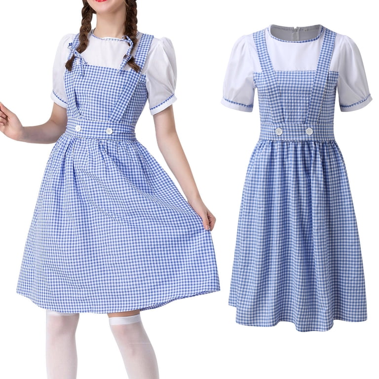 medieval princess dress short Xvjrhak Swing A Line Dress Women Plaid Print Short Sleeve Cosplay Medieval Dress Maid Princess Dress Causal Costumes Dress Dresses For Women Elegant (